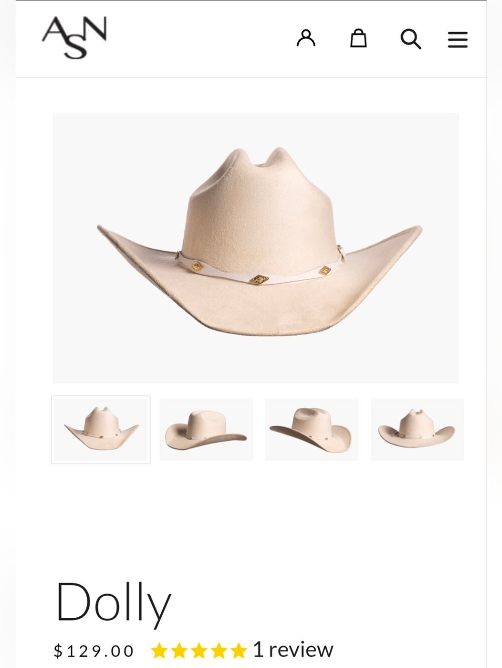 ASN Dolly Cream Cowboy Hat Faux Suede Made In Mexico S